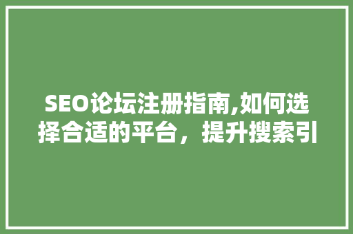 SEO论坛注册指南,如何选择合适的平台，提升搜索引擎优化技能