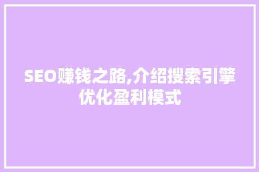SEO赚钱之路,介绍搜索引擎优化盈利模式