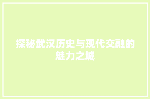 探秘武汉历史与现代交融的魅力之城