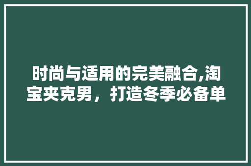 时尚与适用的完美融合,淘宝夹克男，打造冬季必备单品