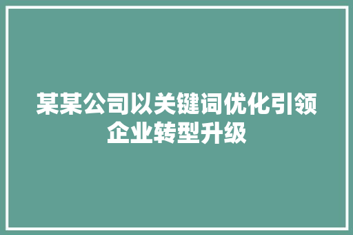 某某公司以关键词优化引领企业转型升级