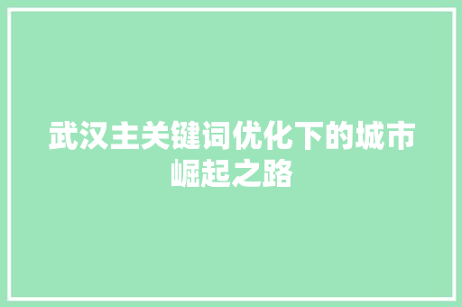武汉主关键词优化下的城市崛起之路