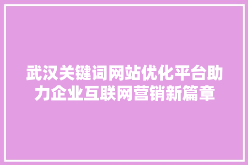 武汉关键词网站优化平台助力企业互联网营销新篇章