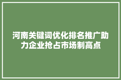 河南关键词优化排名推广助力企业抢占市场制高点