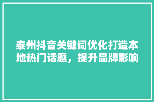 泰州抖音关键词优化打造本地热门话题，提升品牌影响力