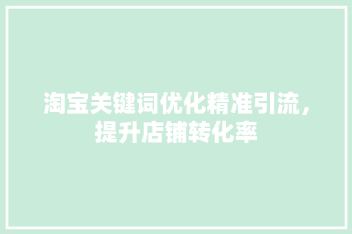淘宝关键词优化精准引流，提升店铺转化率