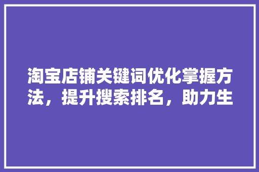 淘宝店铺关键词优化掌握方法，提升搜索排名，助力生意腾飞