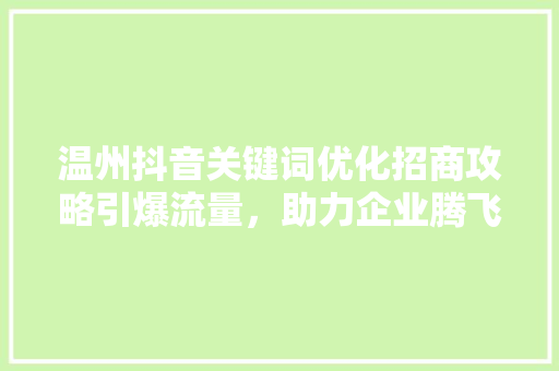 温州抖音关键词优化招商攻略引爆流量，助力企业腾飞