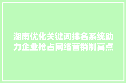 湖南优化关键词排名系统助力企业抢占网络营销制高点