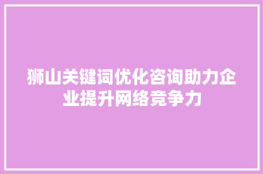 狮山关键词优化咨询助力企业提升网络竞争力