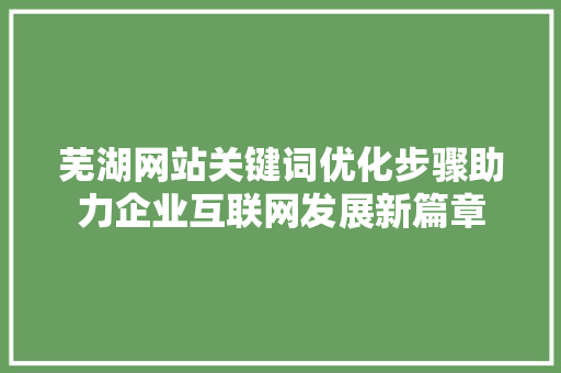 芜湖网站关键词优化步骤助力企业互联网发展新篇章