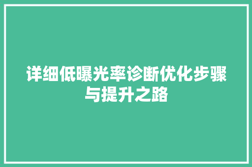 详细低曝光率诊断优化步骤与提升之路