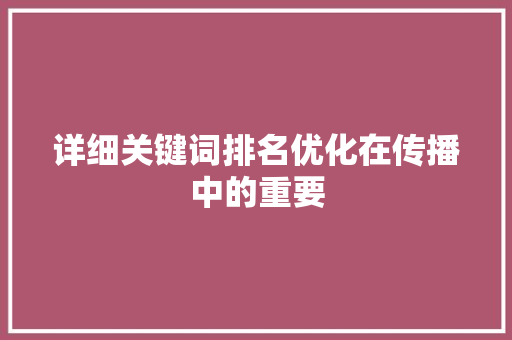 详细关键词排名优化在传播中的重要