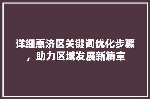 详细惠济区关键词优化步骤，助力区域发展新篇章