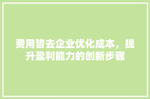 费用皆去企业优化成本，提升盈利能力的创新步骤