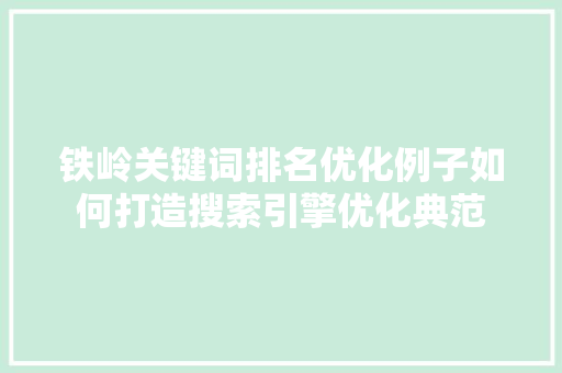 铁岭关键词排名优化例子如何打造搜索引擎优化典范
