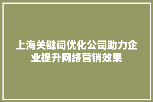 上海关键词优化公司助力企业提升网络营销效果