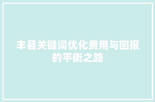 丰县关键词优化费用与回报的平衡之路