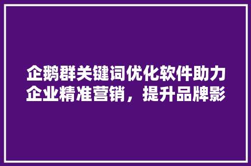 企鹅群关键词优化软件助力企业精准营销，提升品牌影响力