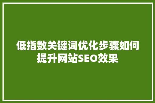 低指数关键词优化步骤如何提升网站SEO效果