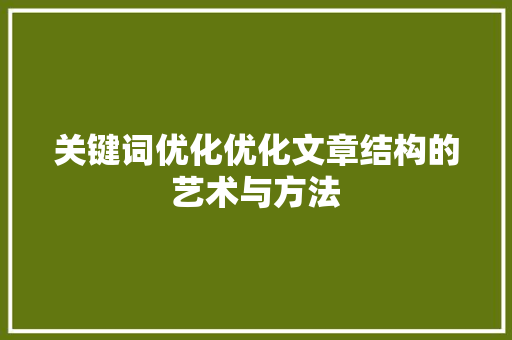 关键词优化优化文章结构的艺术与方法