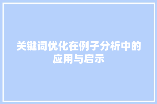 关键词优化在例子分析中的应用与启示