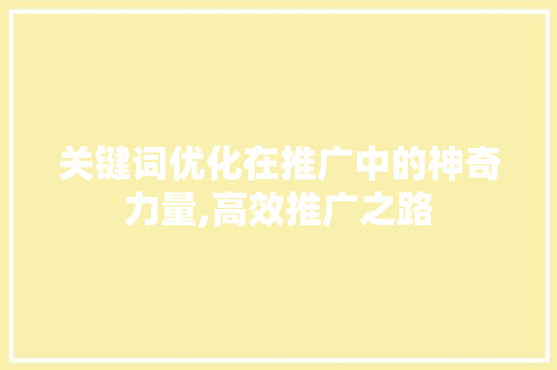 关键词优化在推广中的神奇力量,高效推广之路
