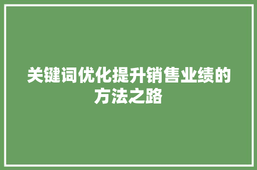 关键词优化提升销售业绩的方法之路