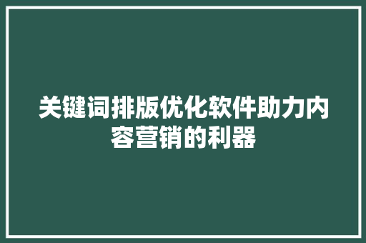 关键词排版优化软件助力内容营销的利器