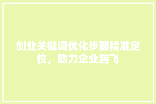 创业关键词优化步骤精准定位，助力企业腾飞