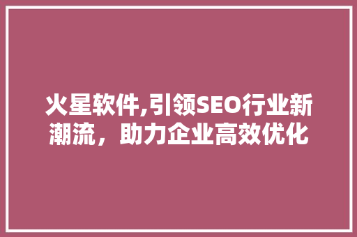 火星软件,引领SEO行业新潮流，助力企业高效优化