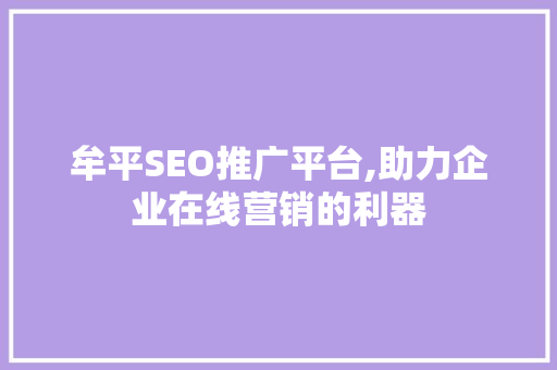 牟平SEO推广平台,助力企业在线营销的利器