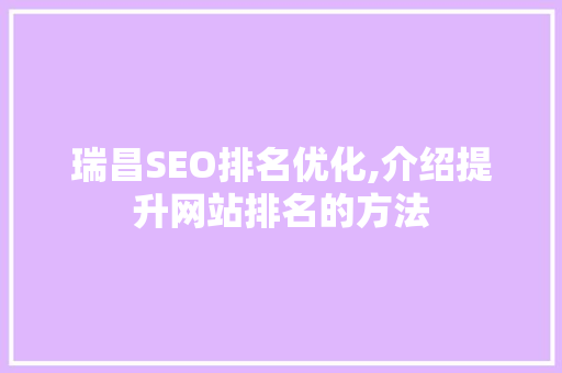 瑞昌SEO排名优化,介绍提升网站排名的方法