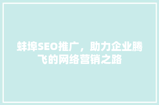 蚌埠SEO推广，助力企业腾飞的网络营销之路