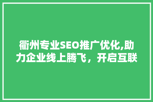衢州专业SEO推广优化,助力企业线上腾飞，开启互联网新篇章