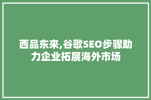 西品东来,谷歌SEO步骤助力企业拓展海外市场