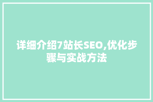 详细介绍7站长SEO,优化步骤与实战方法