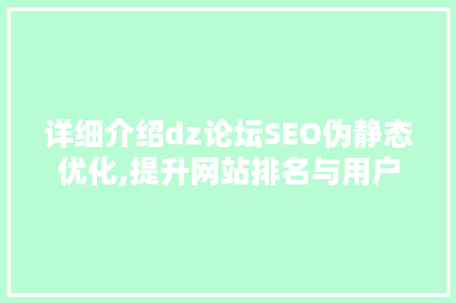 详细介绍dz论坛SEO伪静态优化,提升网站排名与用户体验之路