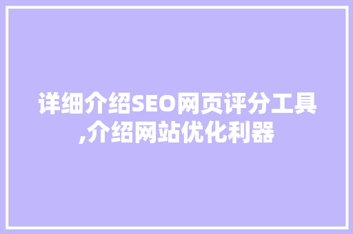 详细介绍SEO网页评分工具,介绍网站优化利器