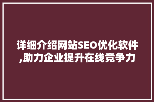 详细介绍网站SEO优化软件,助力企业提升在线竞争力