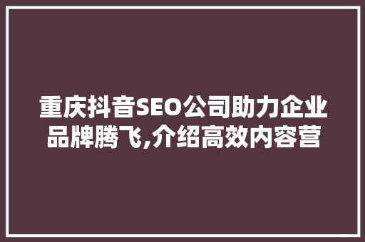 重庆抖音SEO公司助力企业品牌腾飞,介绍高效内容营销步骤