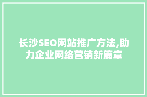 长沙SEO网站推广方法,助力企业网络营销新篇章