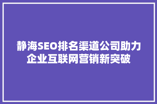 静海SEO排名渠道公司助力企业互联网营销新突破