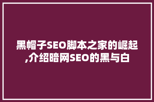 黑帽子SEO脚本之家的崛起,介绍暗网SEO的黑与白