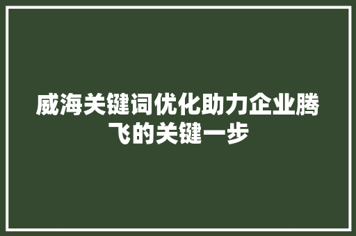 威海关键词优化助力企业腾飞的关键一步