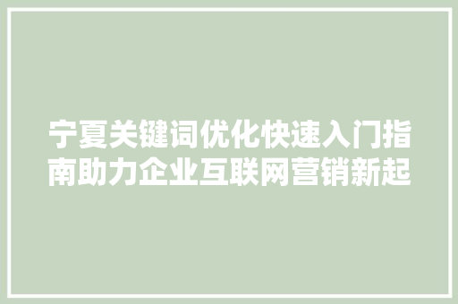 宁夏关键词优化快速入门指南助力企业互联网营销新起点