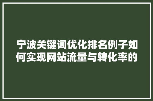 宁波关键词优化排名例子如何实现网站流量与转化率的双重提升