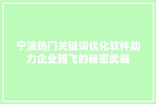 宁波热门关键词优化软件助力企业腾飞的秘密武器