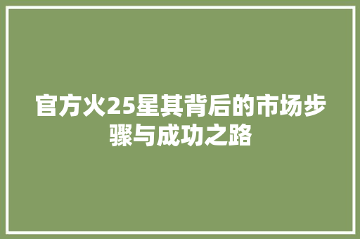 官方火25星其背后的市场步骤与成功之路