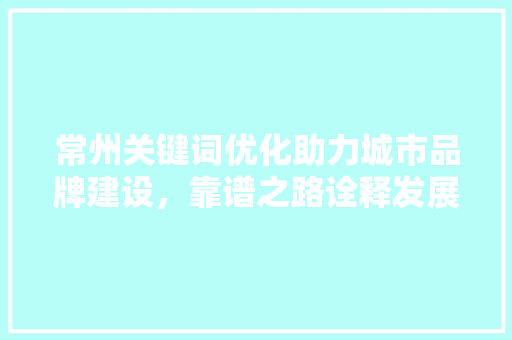 常州关键词优化助力城市品牌建设，靠谱之路诠释发展新篇章